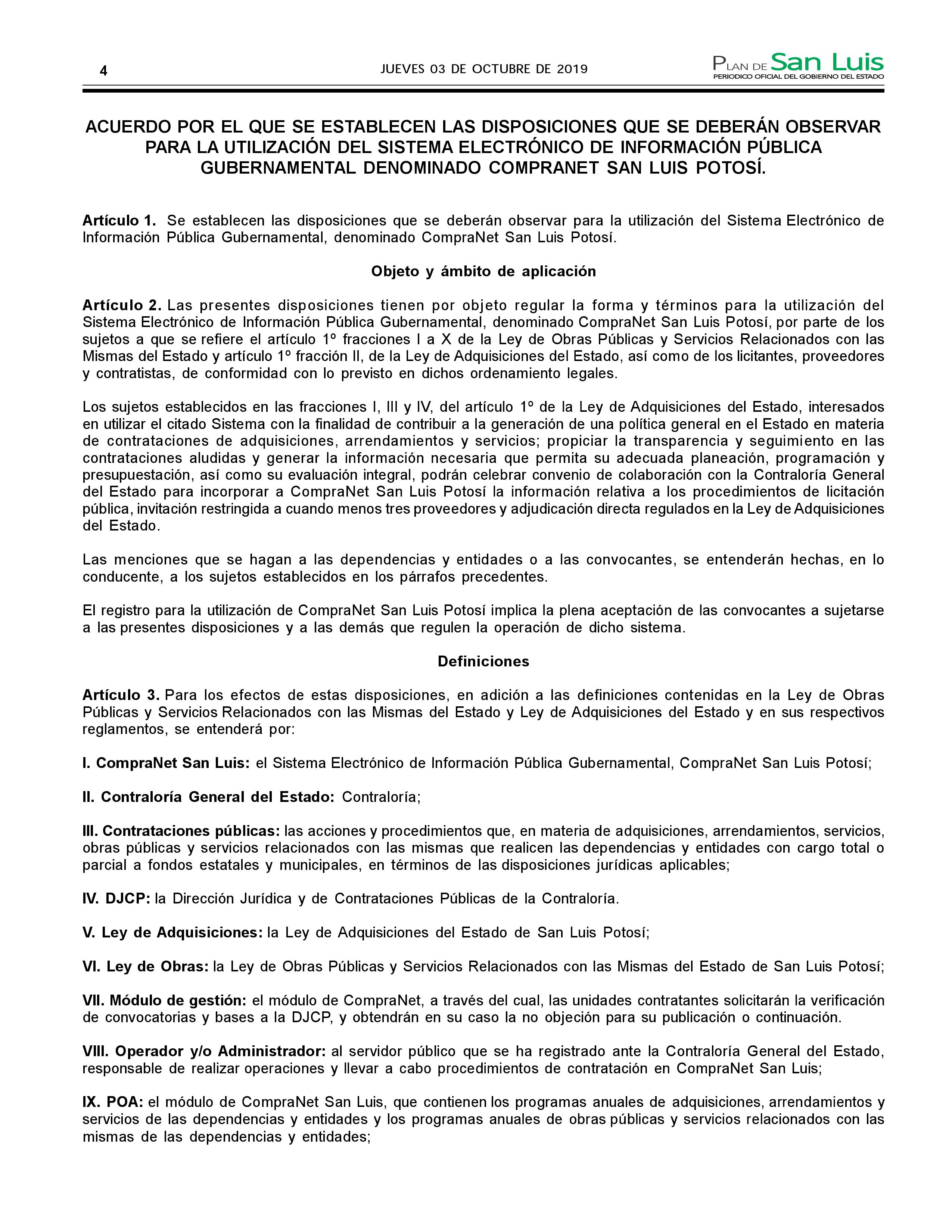 Acuerdo por el que se establecen las disposiciones que se deberán observar para la utilización